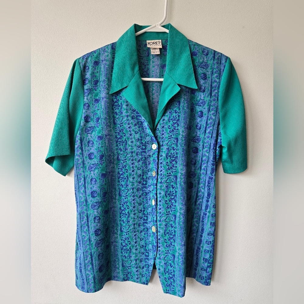 Vintage Koret 1980s blouse teal and blue 6 petite